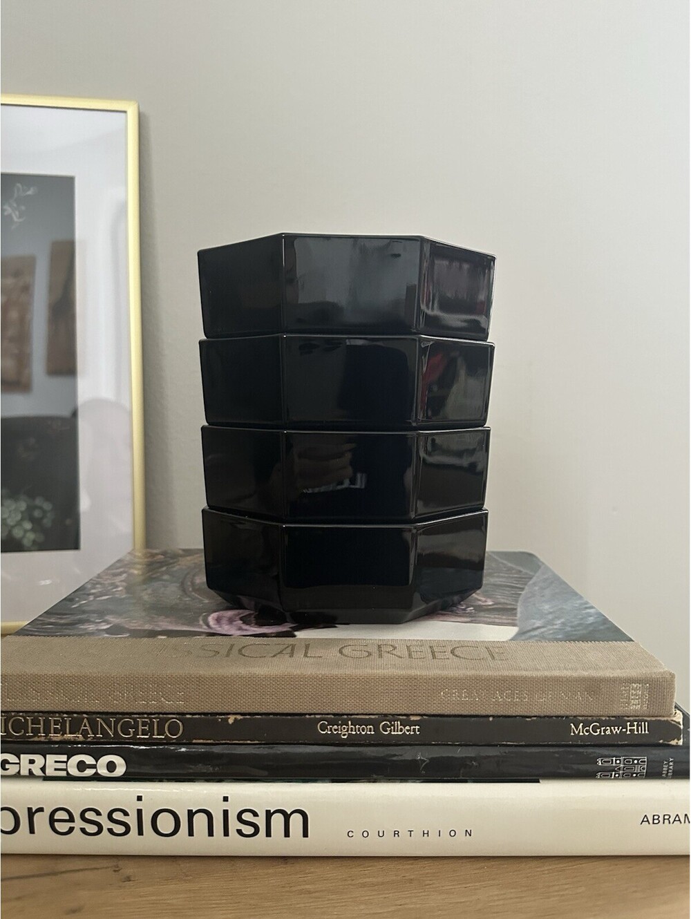 Vintage Arcoroc Black Glass Octime Octogon Soup Bowls Set of 4 Made in France